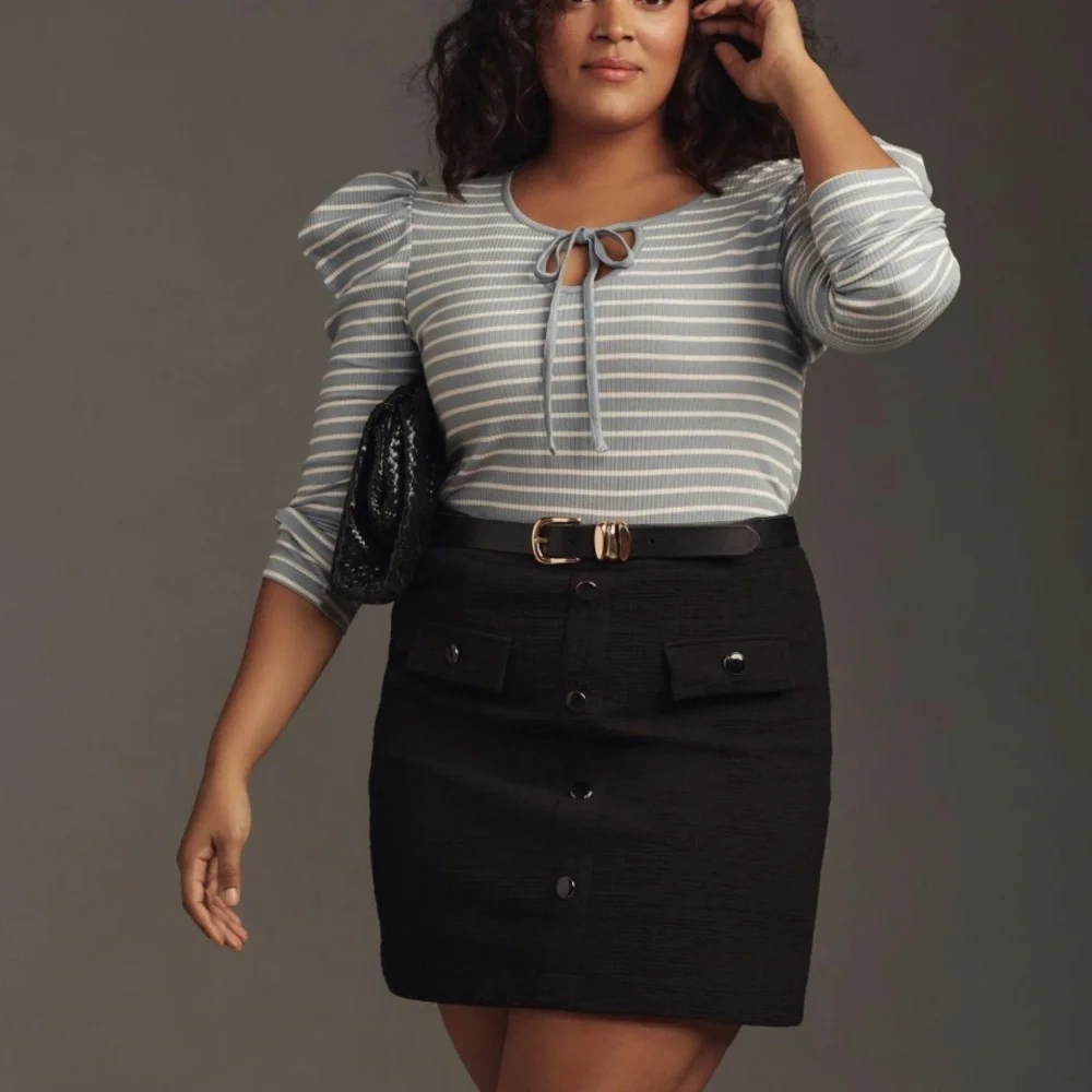 Anthropologie Porridge Puff-Sleeve Tie-Front Top Size XL